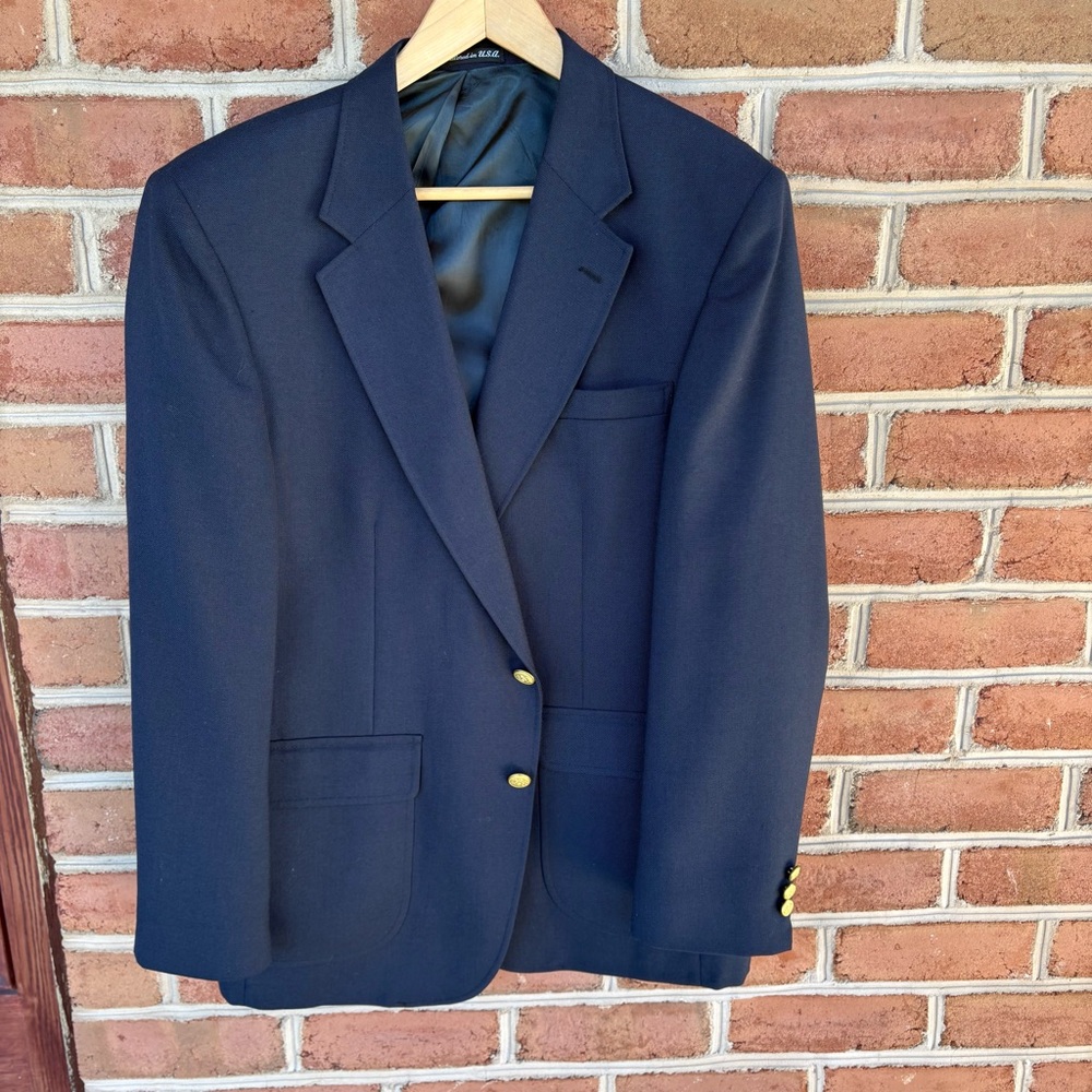 Stafford Navy Blue Men's Blazer with Gold Crested Buttons